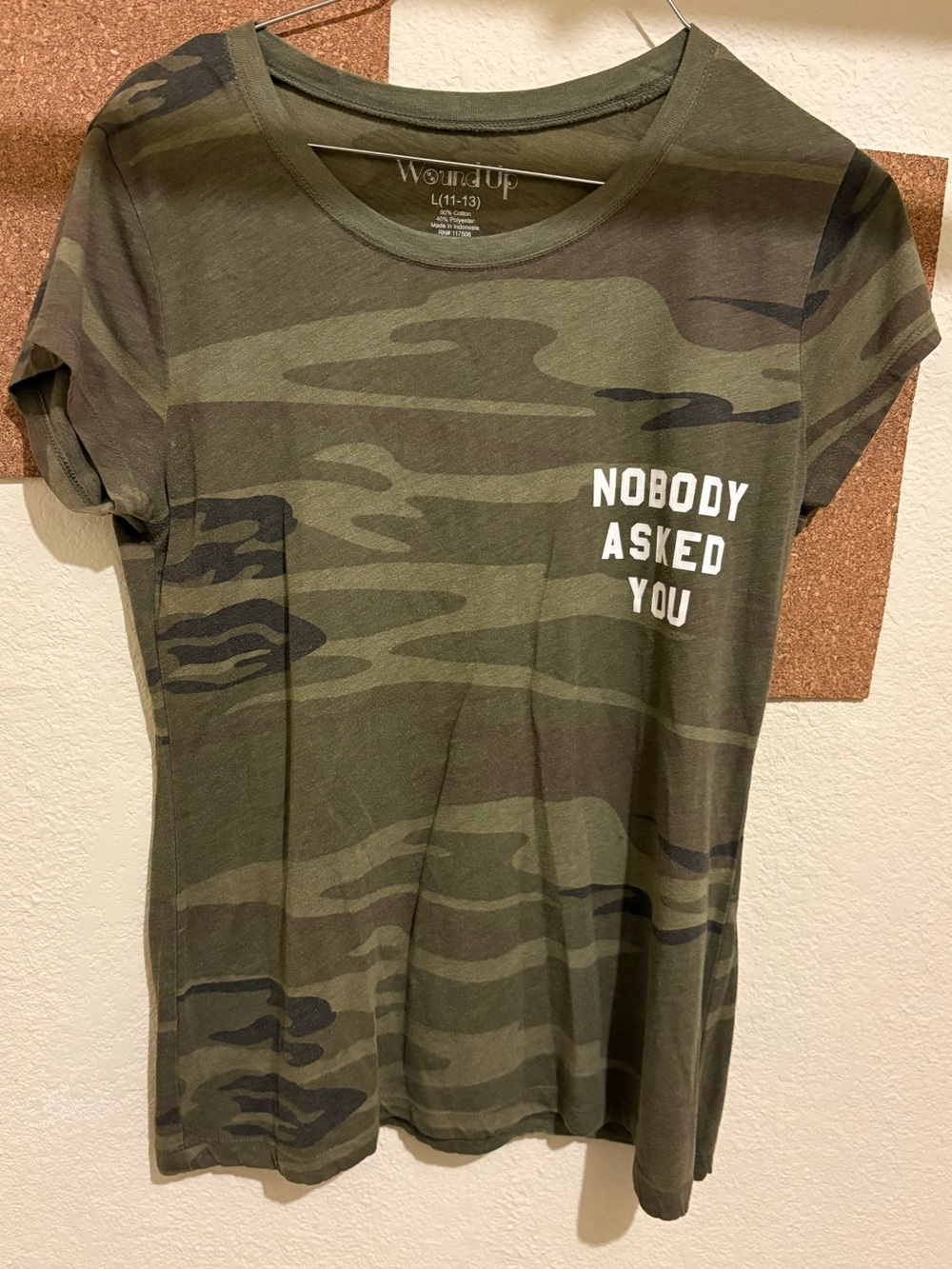 Wound Up Olive & Black Camo Tee with 'Nobody Asked You' Print